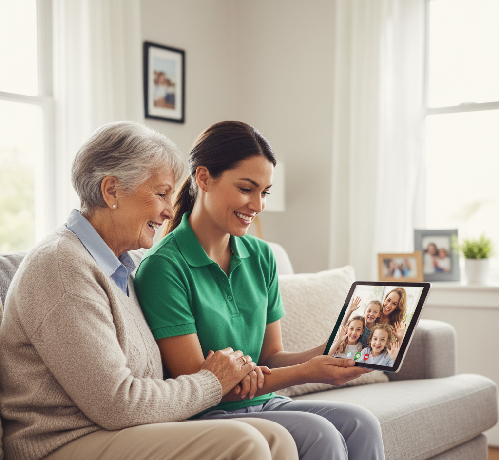 Senior learning to use tablet