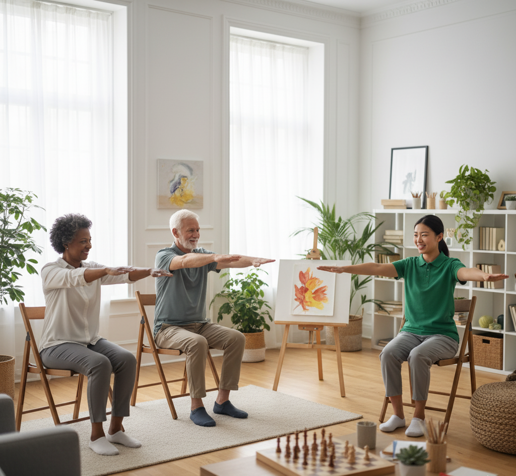 Gentle exercise session with senior